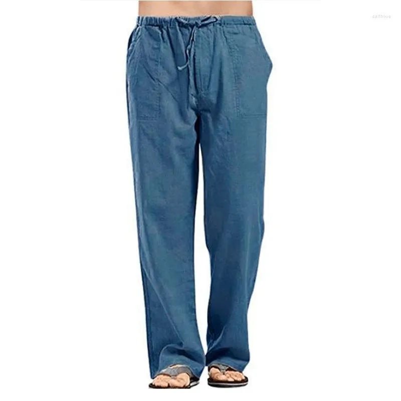 Męskie spodnie Summer stały kolor bawełniany bawełniany Koreański mężczyzna Dopasuj spodnie luźne swobodne szerokie nogi Piekomki męskie ubrania