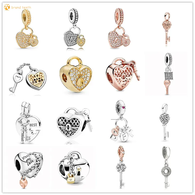 925 Sterling Silver for Pandora Charms Authentic Bead Keep Me Safe Best Friends Heart Love Lock Charms Set Pendant DIY Fine Beads Jewelry