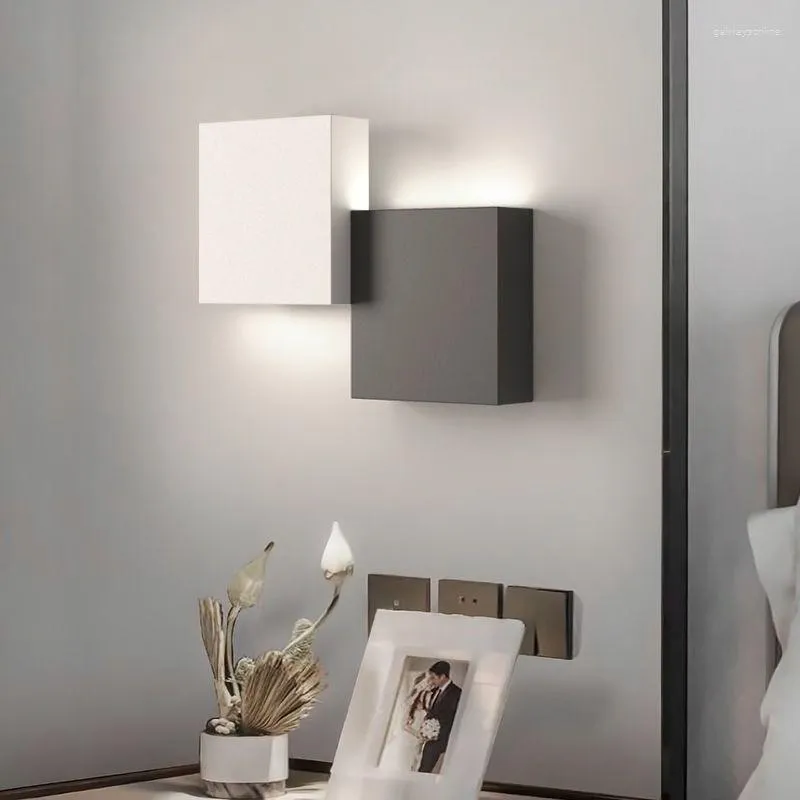 Wall Lamp Living Room Led Modern Minimalist Bedroom Bed Light Black And White Square Home Decoration