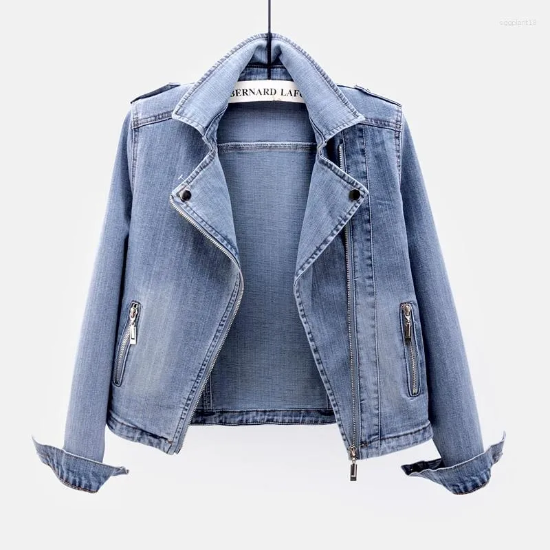 Vestes pour femmes Élasticité Court Denim Femmes Outwear Vintage Bleu Mince Costume Col À Manches Longues Jeans Veste Manteau Femme Chaquetas Mujer