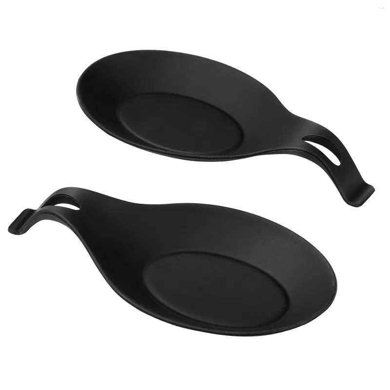 Учебные посуды наборы 2pcs Силиконовая ложка Spoon Holder Holder Kitchen Atensil Theate Aspestance Rack для домашнего ресторана (черный)