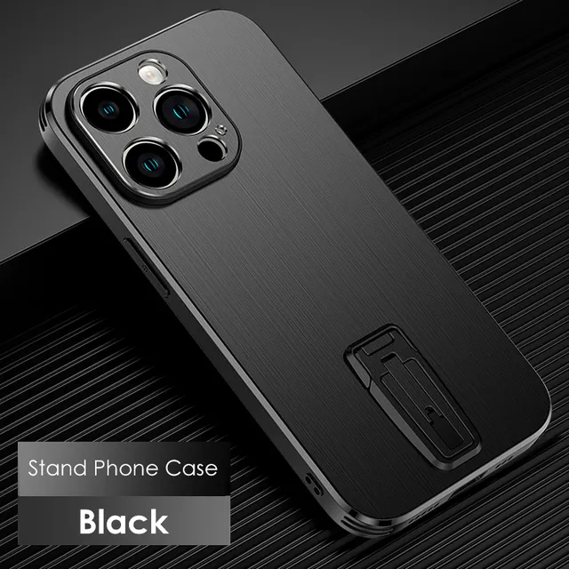 Designer Bag Aluminium Stand Telefonfodral för iPhone 14 13 Pro Max Plus Metal Lens Protection TPU Frame Ritning Bracket stötsäkert omslag
