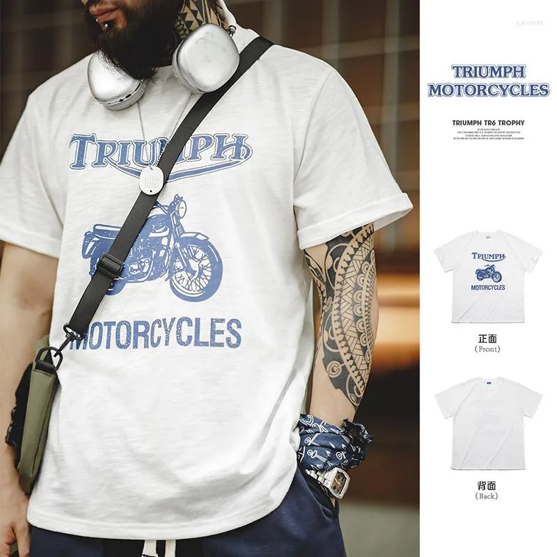 Camisetas de hombre Maden Workwear Retro motocicleta Graffiti estampado manga corta cuello redondo fino pequeño mercado camiseta 2023 verano camisetas gráficas