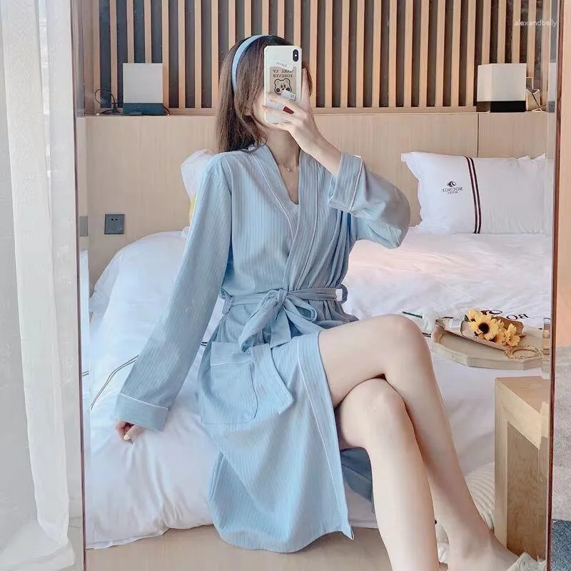 Roupa de dormir feminina manga comprida robe de algodão quimono faixa elegante roupão de banho feminino roupa de noite para mulheres 2023 robes vestidos a12