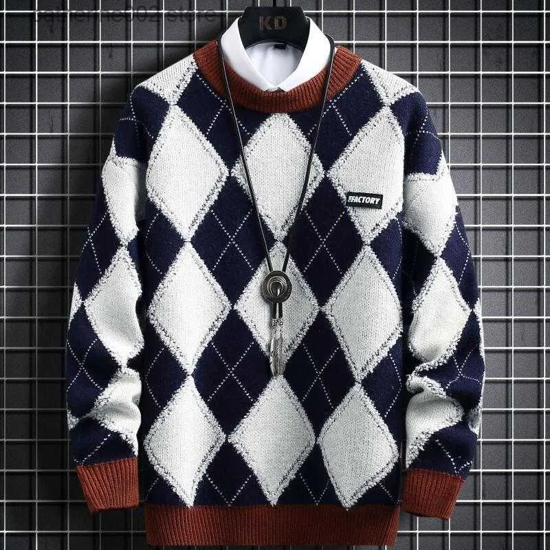 Herrtröjor Pull Homme 2022 Autumn Winter Luxury Argyle tröja män Kläder Ny mode Streetwear Soft Warm Knit Cashmere Pullovers Man T230724