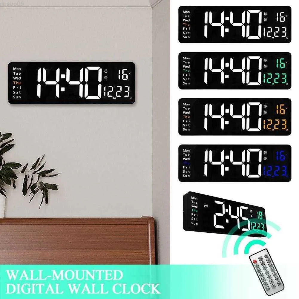 Настенные часы Большие цифровые светодиодные настенные календарь календарь температура ночной режим двойной будильник для спальни гостиной