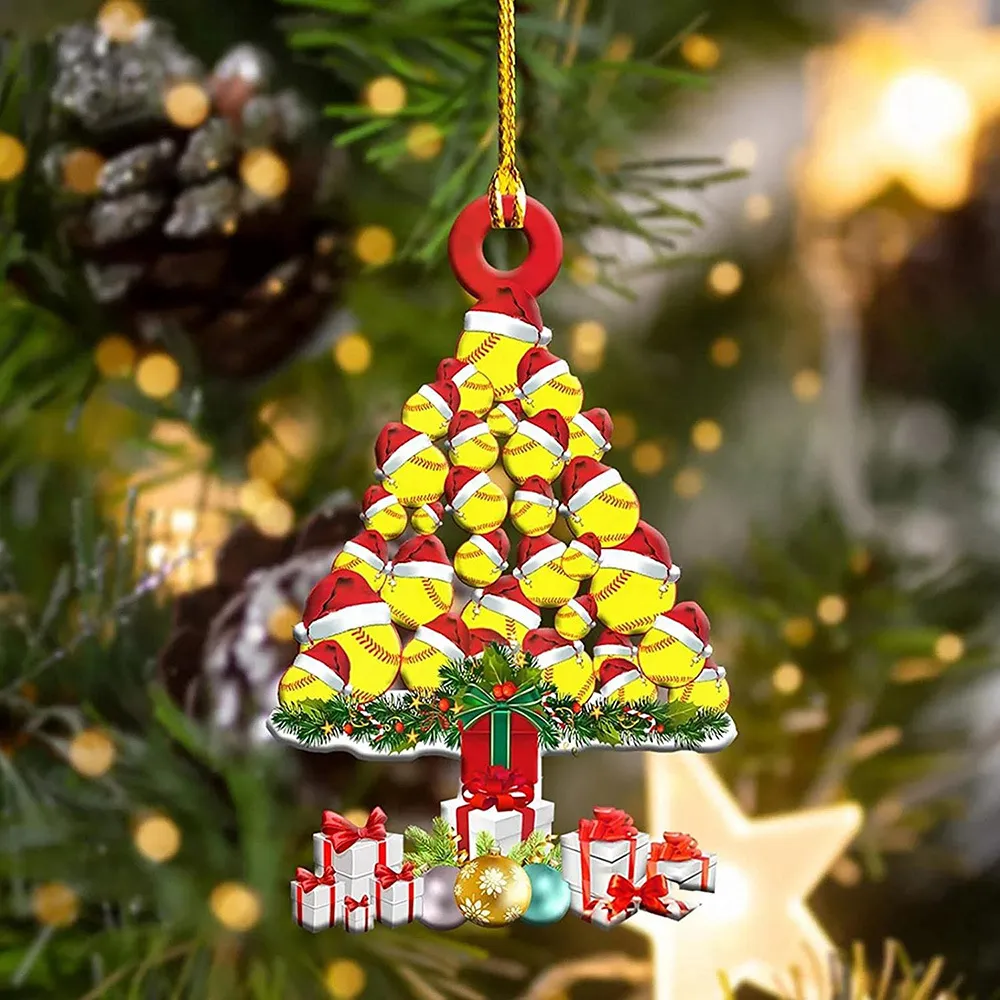 2022 Christmas personalized ornaments Home Decoration Christmas Tree Decors wood baseball animals bus shaper pendants for Xmas 9x6cm