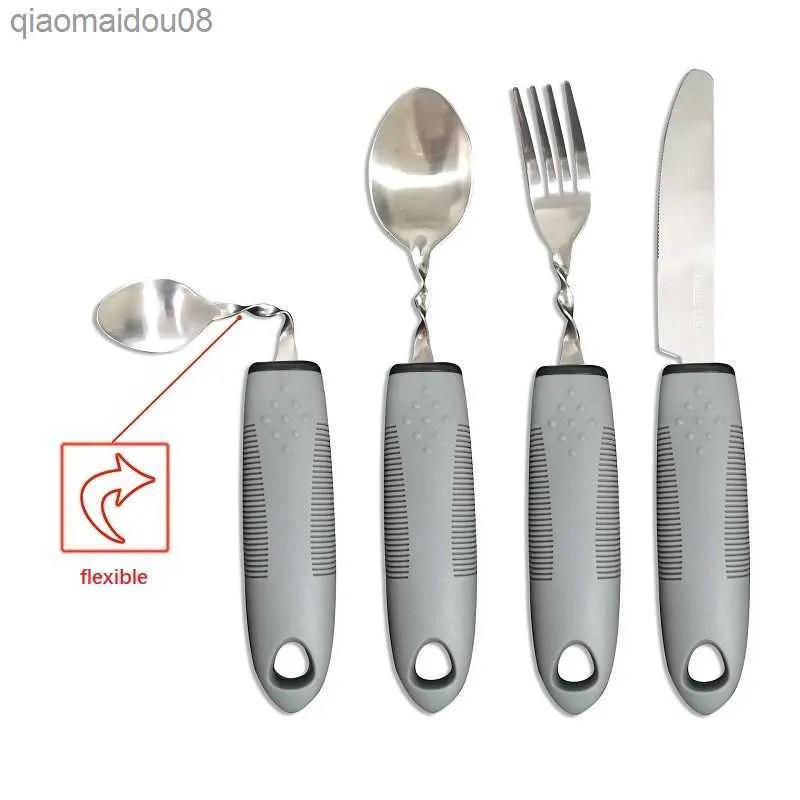Anti-Shake Tableware Disabled Elderly Food Aid Cutlery Anti Shake Adaptive Tableware Knife Fork Spoon Cutlery for Children L230704