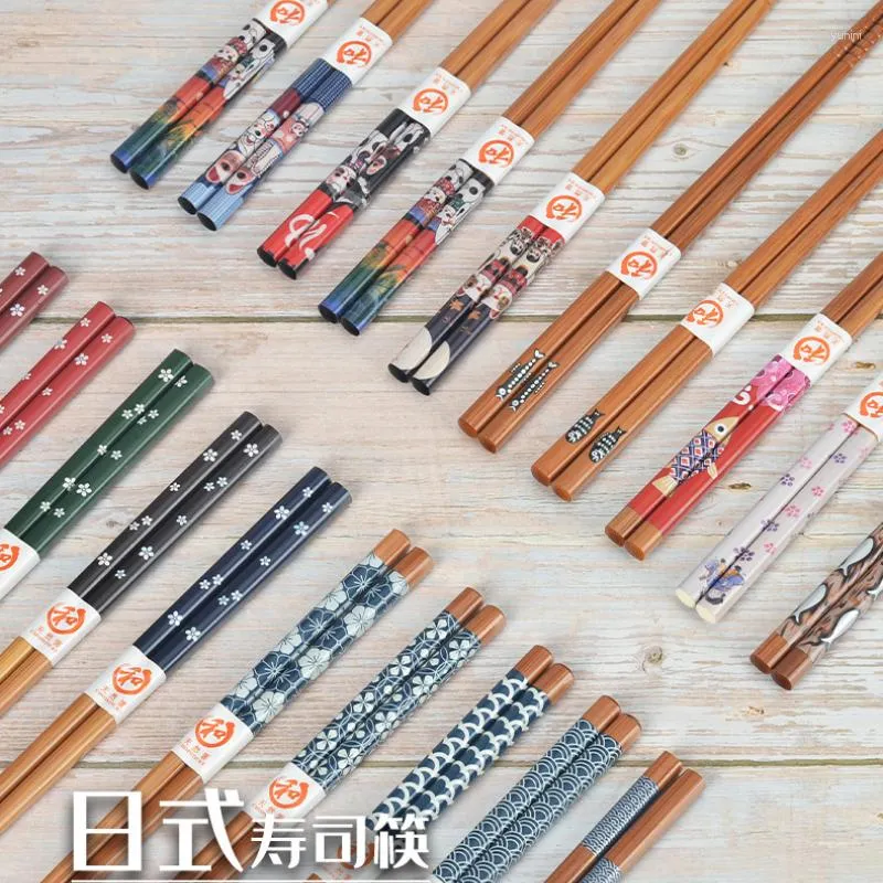 Essstäbchen, 5 Paar, wiederverwendbare Essstäbchen im japanischen Stil, natürliches kreatives Muster, Küchenwerkzeug, Restaurant-Set