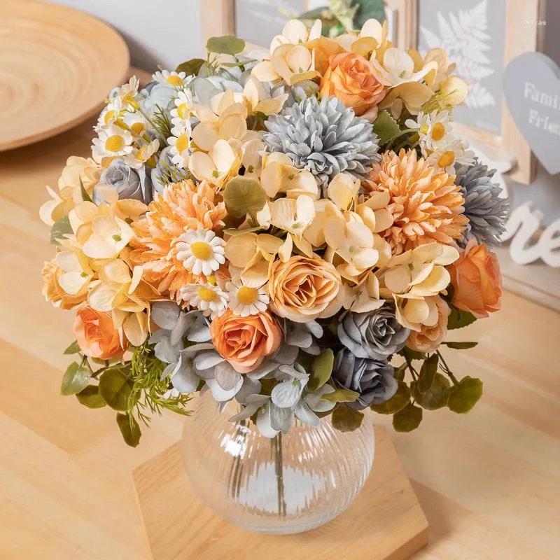Kwiaty dekoracyjne słonecznika rogu bukiet sztuczny biały jedwabny jesienny dom ślubu w domu dekoracja
