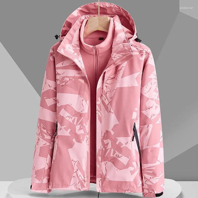 Giacche da donna Giacca da esterno con cappuccio con stampa mimetica a maniche lunghe da donna Cappotto caldo sottile di moda femminile con fodera in pile Capispalla