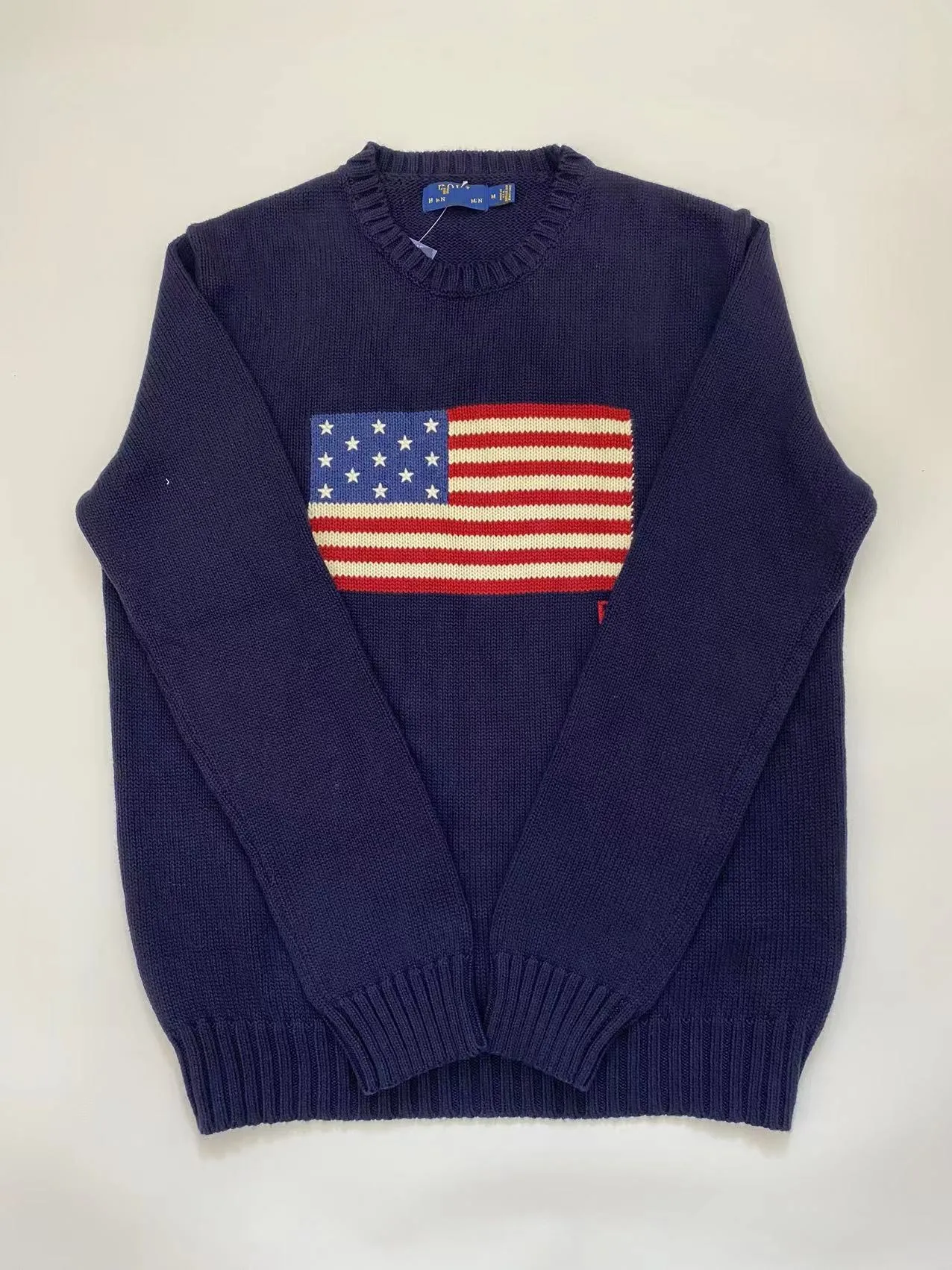 Designer us Maglione da uomo in maglia polo 2023 inverno blu navy Bandiera degli Stati Uniti girocollo in cotone allentato maglione casual moda retrò