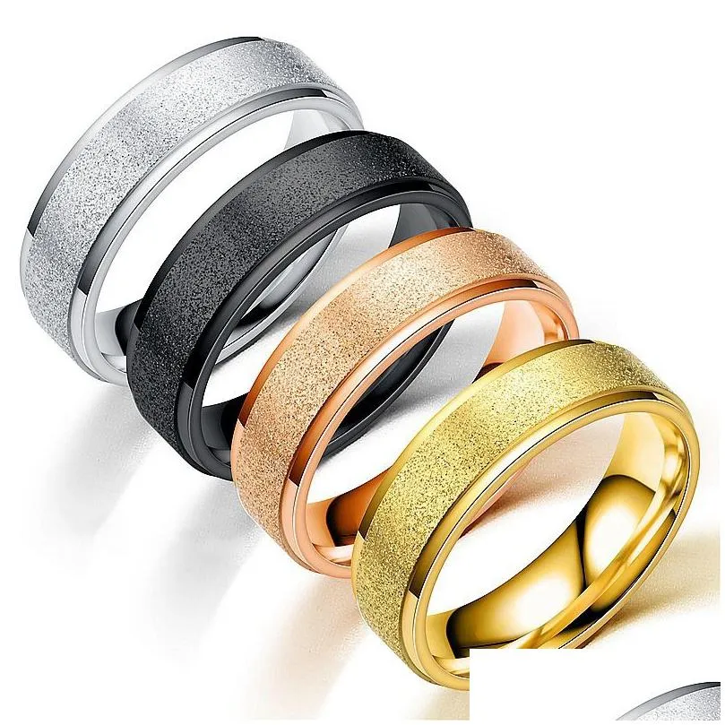 Pierścienie zespołu Modna prosta zarośla ze stali nierdzewnej Kobiety 6 mm szerokość Rose Gold Kolor Finger Dift for Girl Jewelry Drop Pierścień dostawy