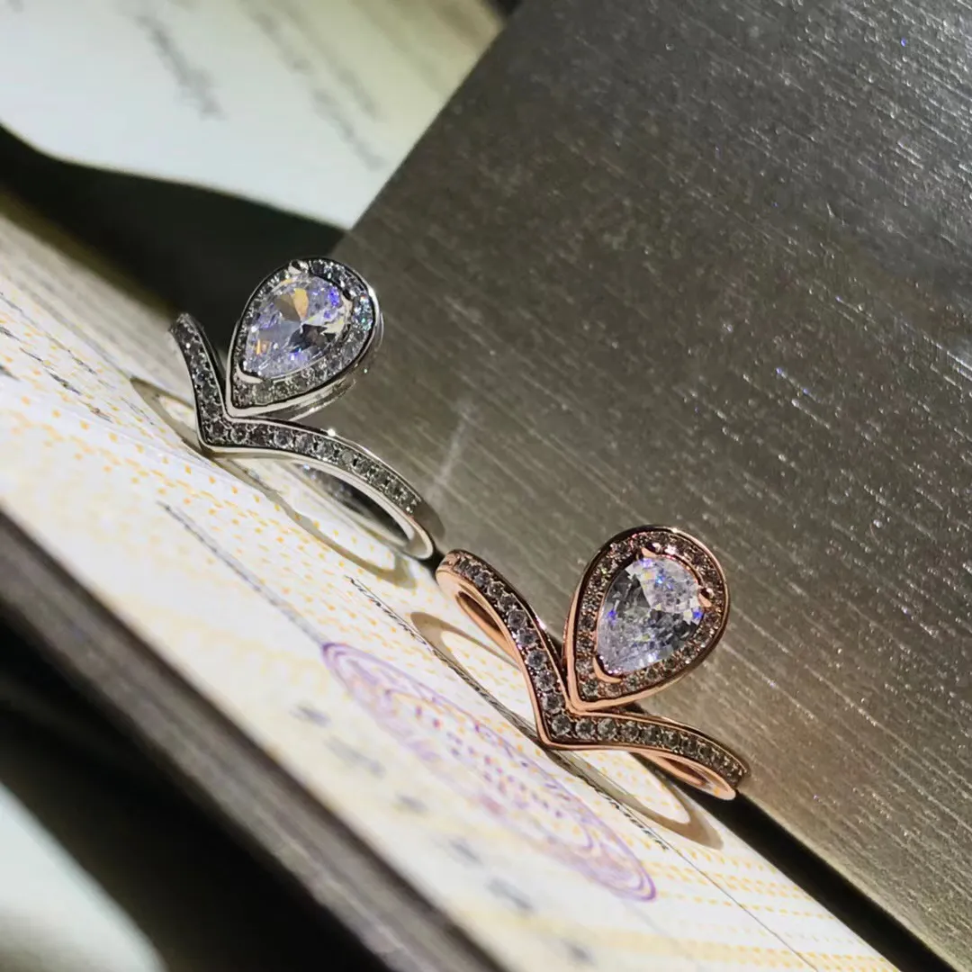 Moda paris jóias de luxo 925 prata esterlina amor rosa ouro cheio diamante coroa dupla camada anel alta qualidade estilo clássico