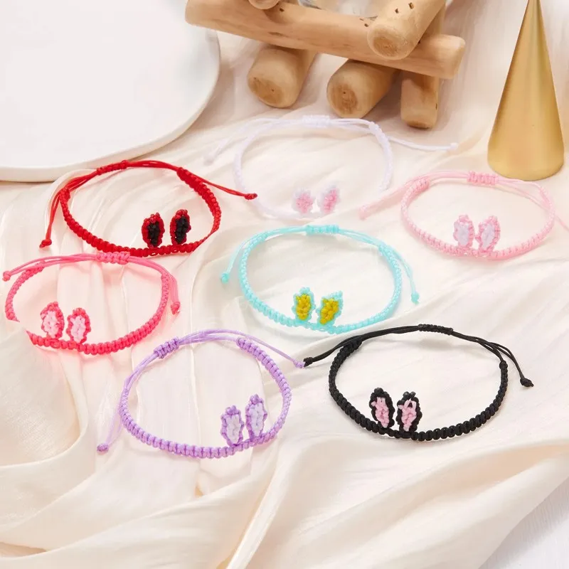 Mode mignon lapin oreille corde Bracelet réglable à la main tissé chaîne Bracelets pour femmes bijoux cadeau accessoires