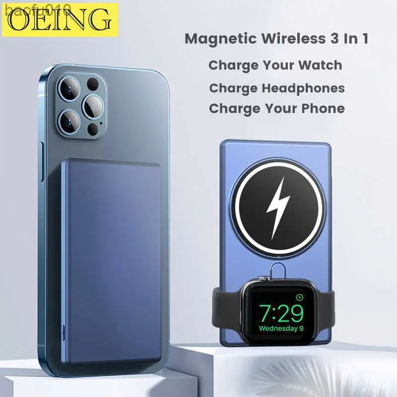 5000 mAh Magnetische Draagbare Power Bank 15 W Snelle Draadloze Oplader Voor iphone 12 13 14 Horloge AirPods Externe Auxiliary Batterij L230619