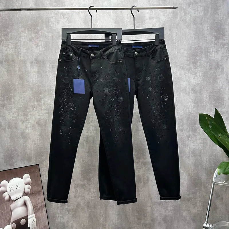 2023 Męskie spodnie Designer dżinsy High Street Fashion L Letter V Dżinsy Retro Men Projektanci Motocykl Slim Pantie Rozmiar 28 ~ 36 CJD2307248