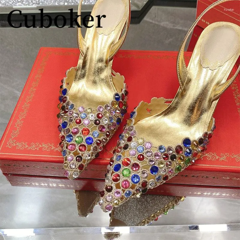 Chaussures habillées évider Slingbacks femmes talons hauts cristal sandales dames mariage mariée été 2023