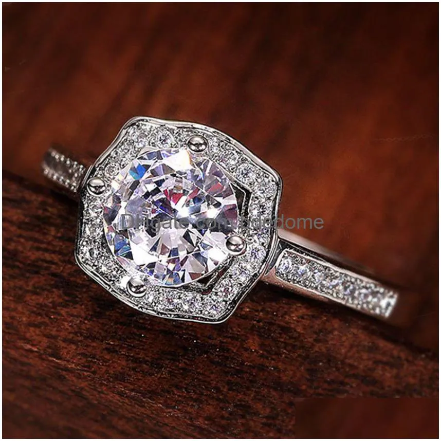 Solitaire Ring Bride Bling Square Zircon Diamond Engagement Rings for Women Girls Fashion Fine Jewelry Will and Sandy Drop Delivery DH3LK