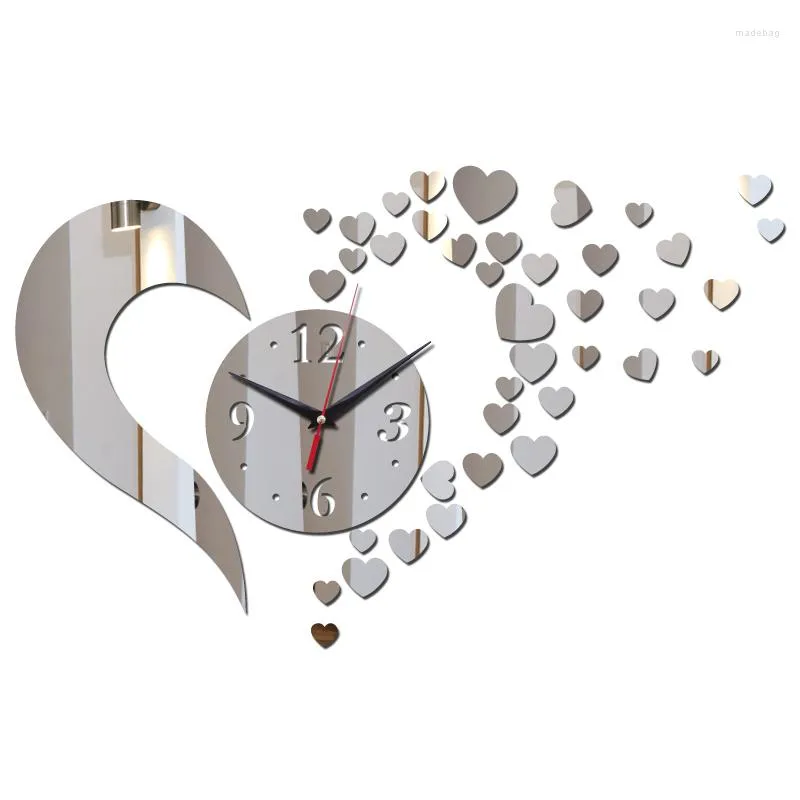 Wall Clocks Creative DIY Mirror Hearts Decoration Watches Livingroom Home Decor Europe Style Geometric Quartz Clock