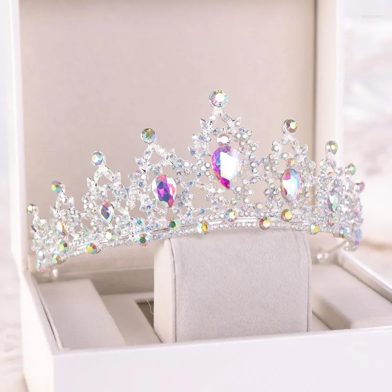 Pinces à cheveux coloré cristal couronne mariage femmes bijoux accessoires alliage strass tête de mariée diadème demi-rond diadème ornement