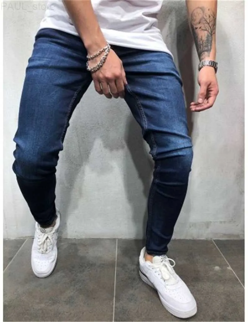 Jeans Masculino Masculino Ajuste Regular Azul Skinny para Jogger Calça Masculina Clássica Zip Hip Hop 221123 L230724