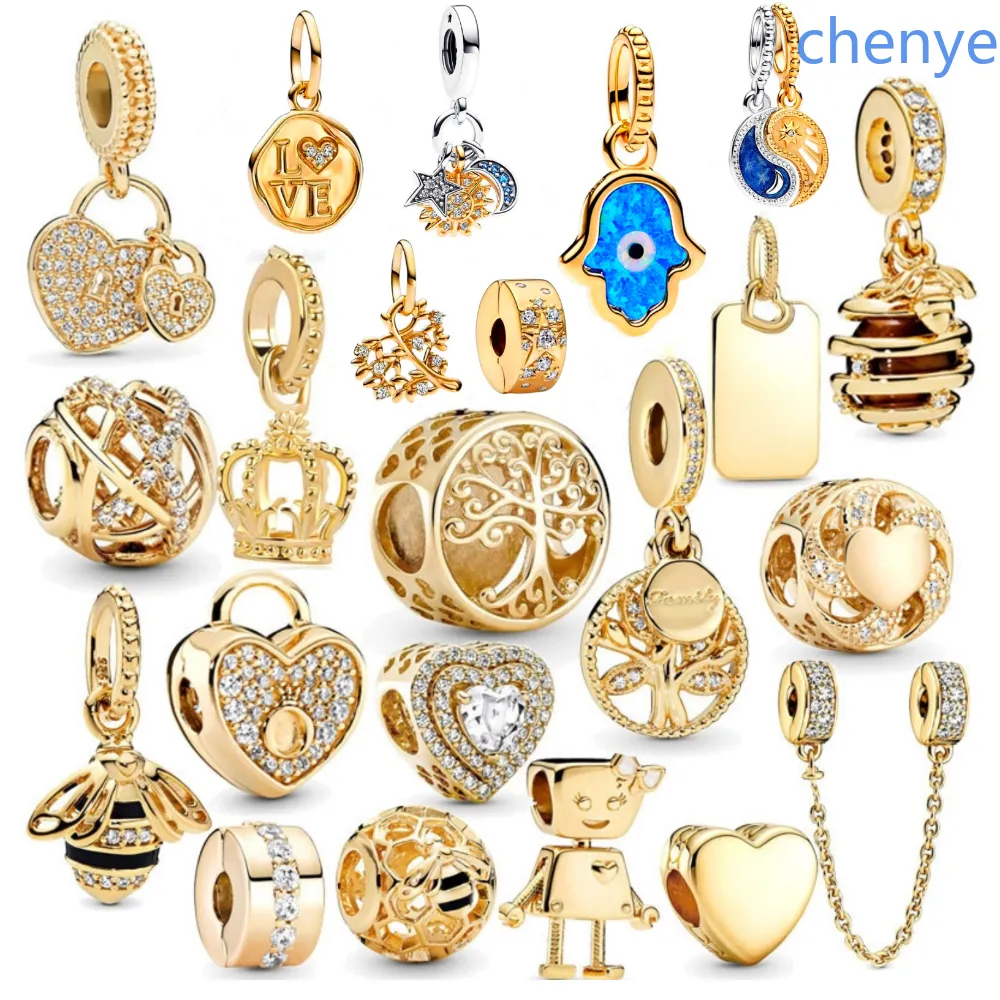 Charme Pandora de prata esterlina de alta qualidade Golden Genealogy Heart Crown Beads Adequado para mulheres Pulseira Colar Acessórios Moda Charme