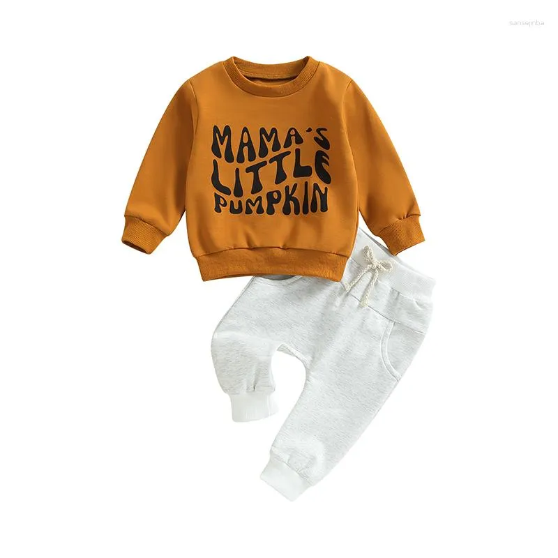 Set di abbigliamento Set di abbigliamento Costume di Halloween per neonato Felpa con zucca Felpa con lettera a maniche lunghe Top Pantaloni da jogging Set di vestiti autunno inverno