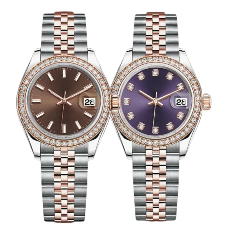 Zegarki diamentowe Klon damski Automatyczna różowa data Rozmiar 36 mm 31 mm 28 mm szafir szklany Wodoodporny Montres pour dames panie lodowane zegarki dla kobiet