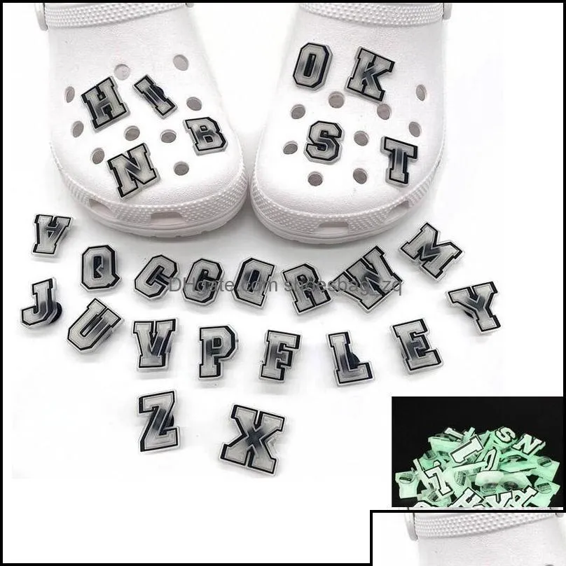 Shoe Parts Accessories Shoes 100Pcs Glow In The Dark Lettters Clog Charms Charm Buckle Decoration Buttons Jibitz Soft Rubber Drop Deli Dht5J