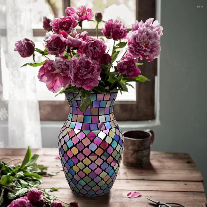 Vase Nordic Pure Handmade Color Mosaic Glass Vase Fashion Homeゲストレストランの装飾フラワーアレンジ