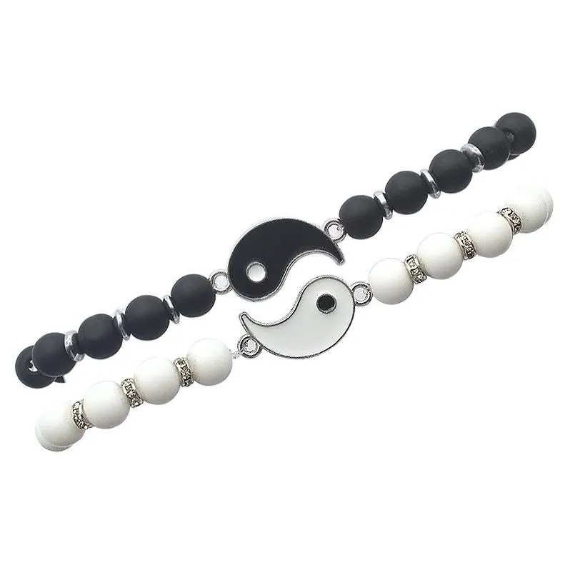 Perles Couples Amoureux Bracelets Perles Blanches Et Noires Brins Femmes Hommes Taiji Ying Yang Charme Bracelet Amitié Bijoux Mâle Femal Dhhnt