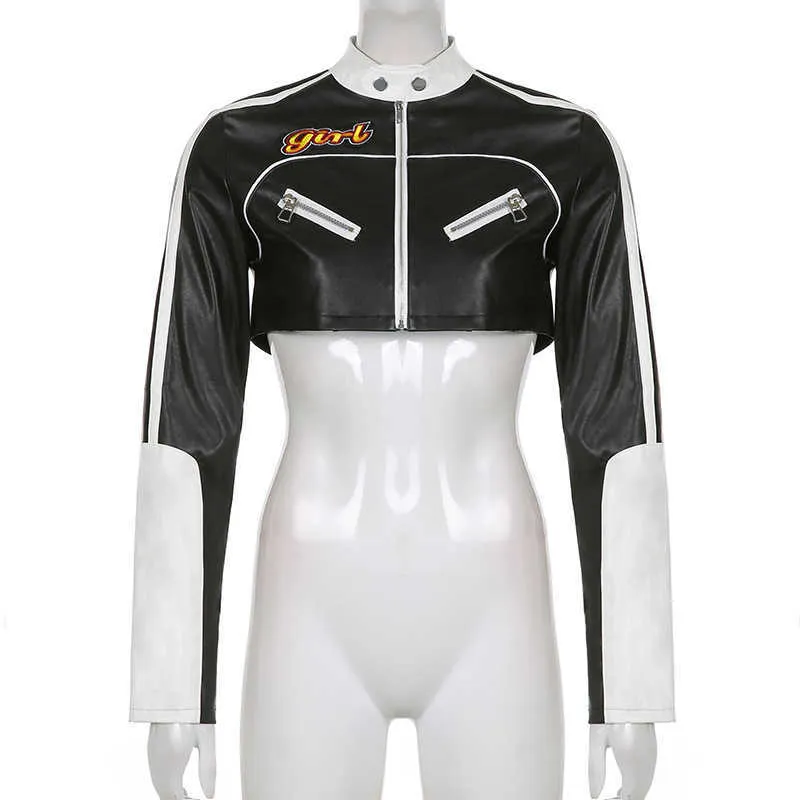 Y2K Womens Clothes Racing Jacket Womens Vintage PU Leather Crop