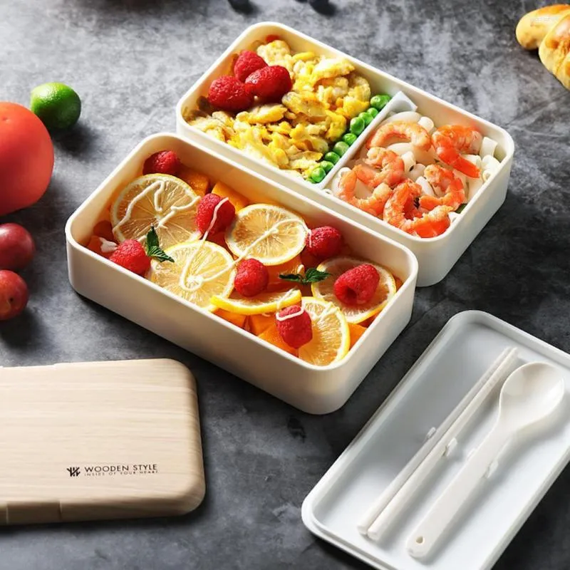 Dinnerware Sets Bento Box Leak-proof Lunch Double Layers 3 Colors Stackable Container For Work Storage