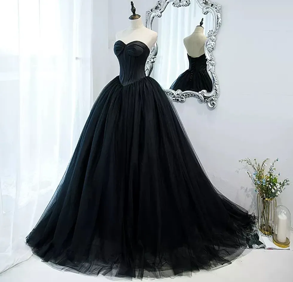Gothic Black Tulle Prom Dress: Princess Sweetheart Evening Gown, Exposed  Boning, Custom Formal Dress Robe De Soiree