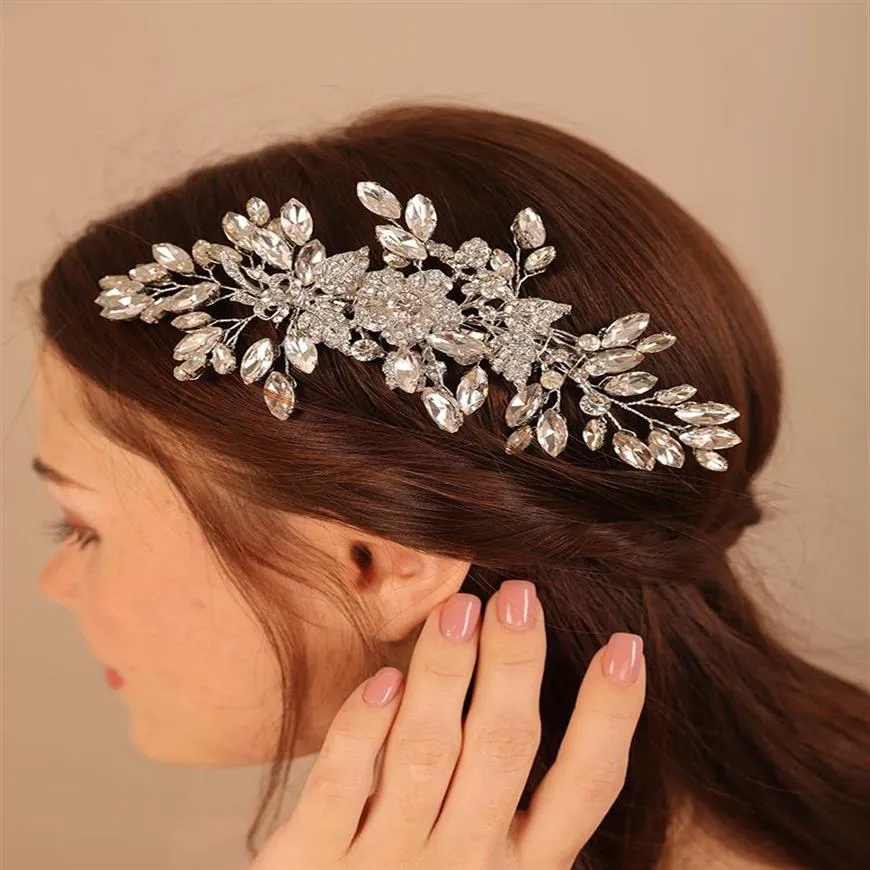 Coiffes De Luxe Strass Tête De Mariée Peigne Femmes À La Main Coiffure De Mariage Argent Mariée Cheveux Accessoires De Mode Prety Headpiec253I