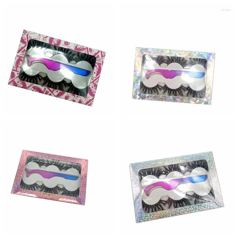 False Eyelashes 3 Pairs Strip Lashes Tweezer Wholesale 25mm Faux Mink Synthetic Dramatic Silk