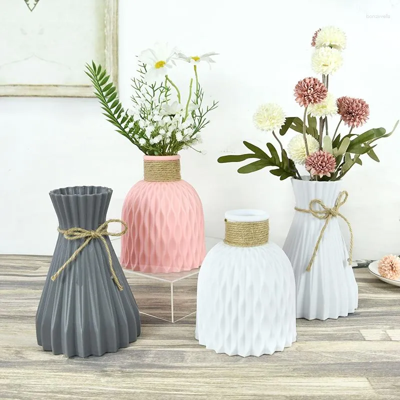 花瓶花瓶ホワイトピンクグレープラスチック模倣セラミックポットホームリビングルームテーブル装飾配置コンテナ