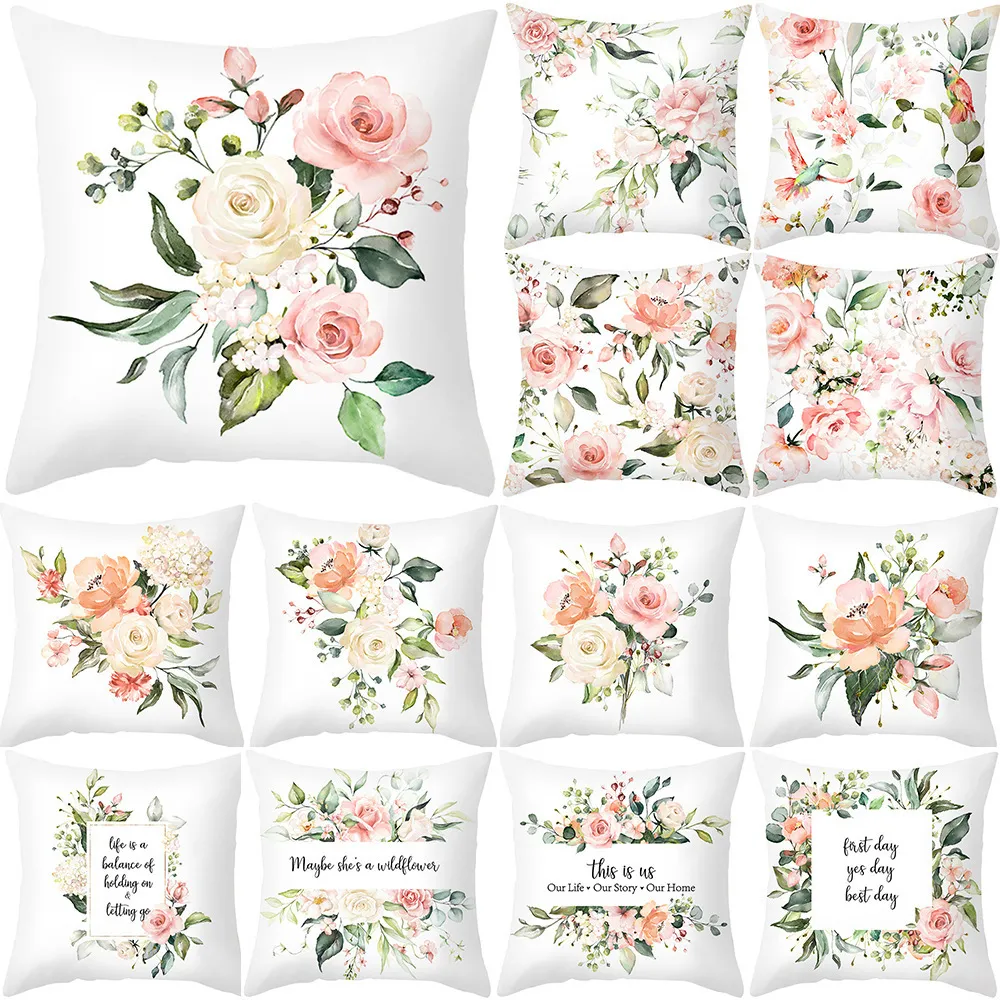 Pillow Case Spring Letter Print Flower Home Decor for Sofa Cushion Cover Polyester Drop Housse De Coussin 230724