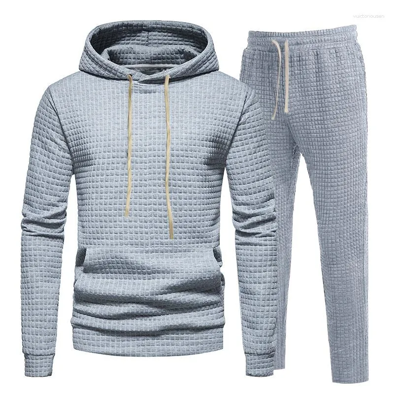 Men's Tracksuits 2023 Cross Border Amazon Spring And Autumn Jacquard Small Checkered Hoodie Pants Casual Sports Set