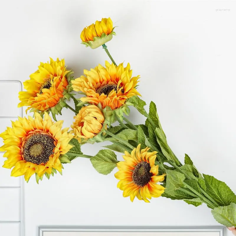 Decorative Flowers Artificial Faux Silk Sunflowers Bouquet Fake Real Touch Long Stems Floral For Wedding Party Centerpieces Home Decoration