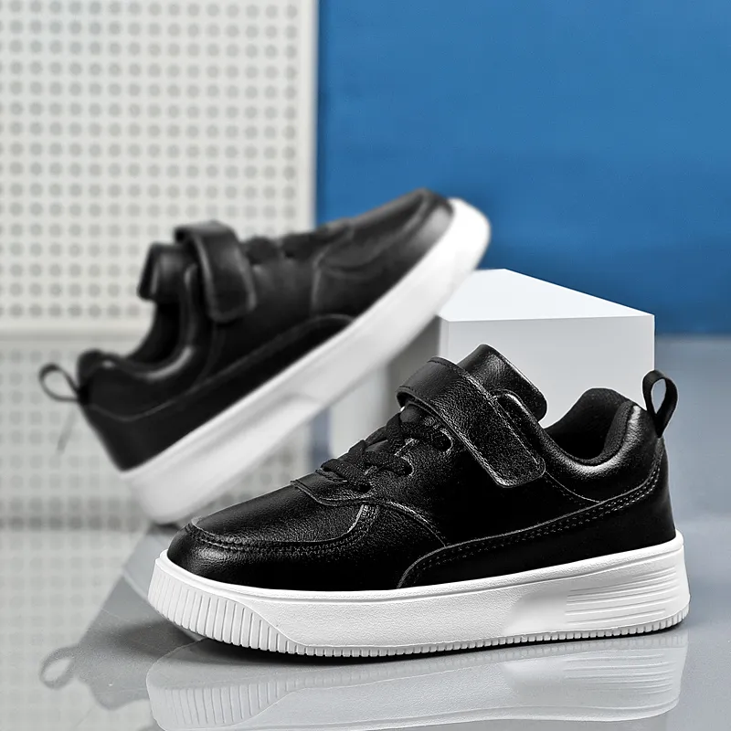 Cuir enfants chaussures décontracté blanc noir baskets chaussures pour enfants léger confortable garçons chaussures de sport taille 26-40