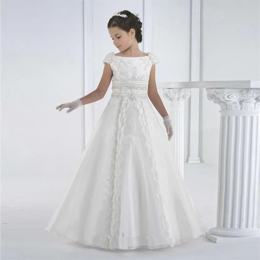 2017 première communion robes étage longueur princesse blanc fleur fille robes filles blanc communion dresses232y