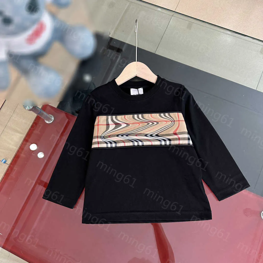 23ss child tshirt toddler tee kid designer t shirt boys girls Round neck pure cotton Autumn new plaid color matching long sleeve T-shirt High quality kids clothes