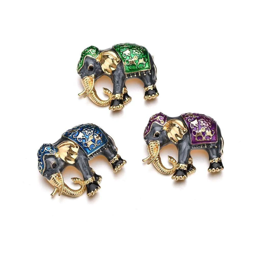 Pins Brooches Vintage Luxury Enamel Elephant Rhinestone Animal Brooch Pins Metal Clothes Jewelry Accessories Drop Delivery