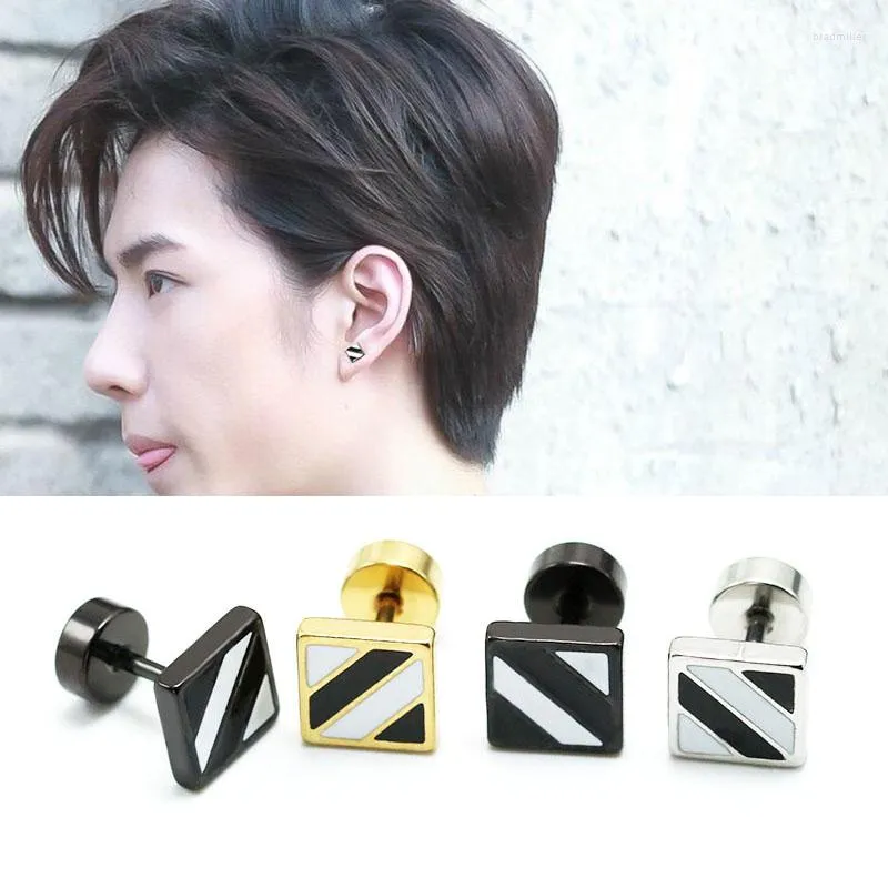 Stud Earrings 1Pair Punk Men's Titanium Steel Square Oil Drip Strips Ear Studs Plugs Body Piercing Jewlery Anti-allergic Brincos