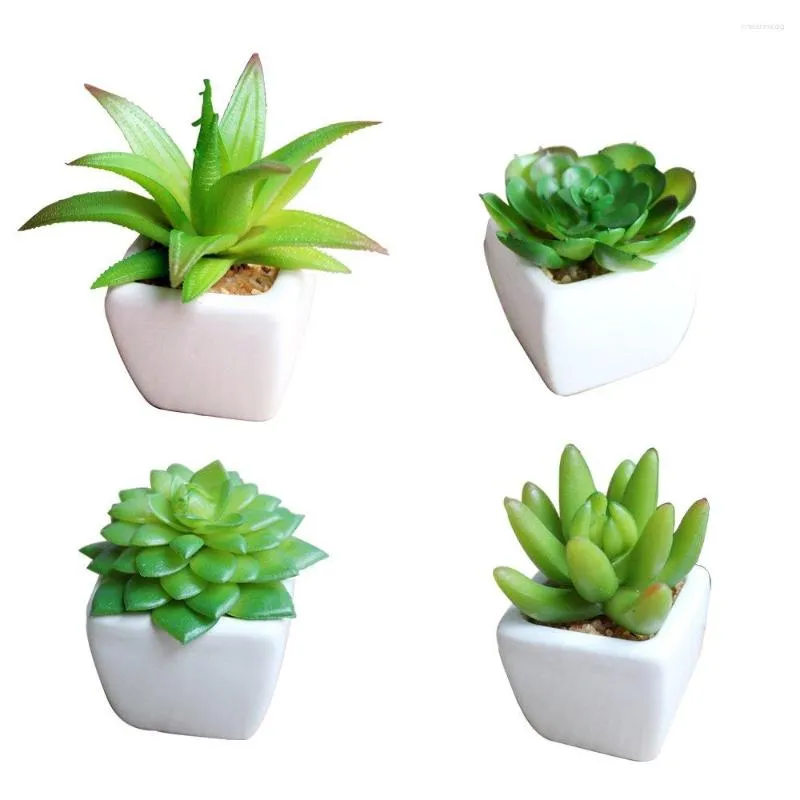 Fleurs décoratives Plante Artificielle En Pot Simulation Décor Faux Plantes Succulentes Faux Bonsaï 4 Pots