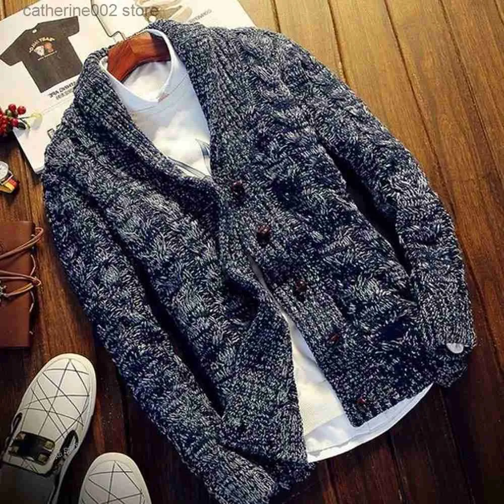 Men's Sweaters Pure Color Chunky Knit Cardigan Men Fashion Clothing Hood Men Sweater Coat Casual Thicken Cardigan Sweater Men Button Up Coat T230724