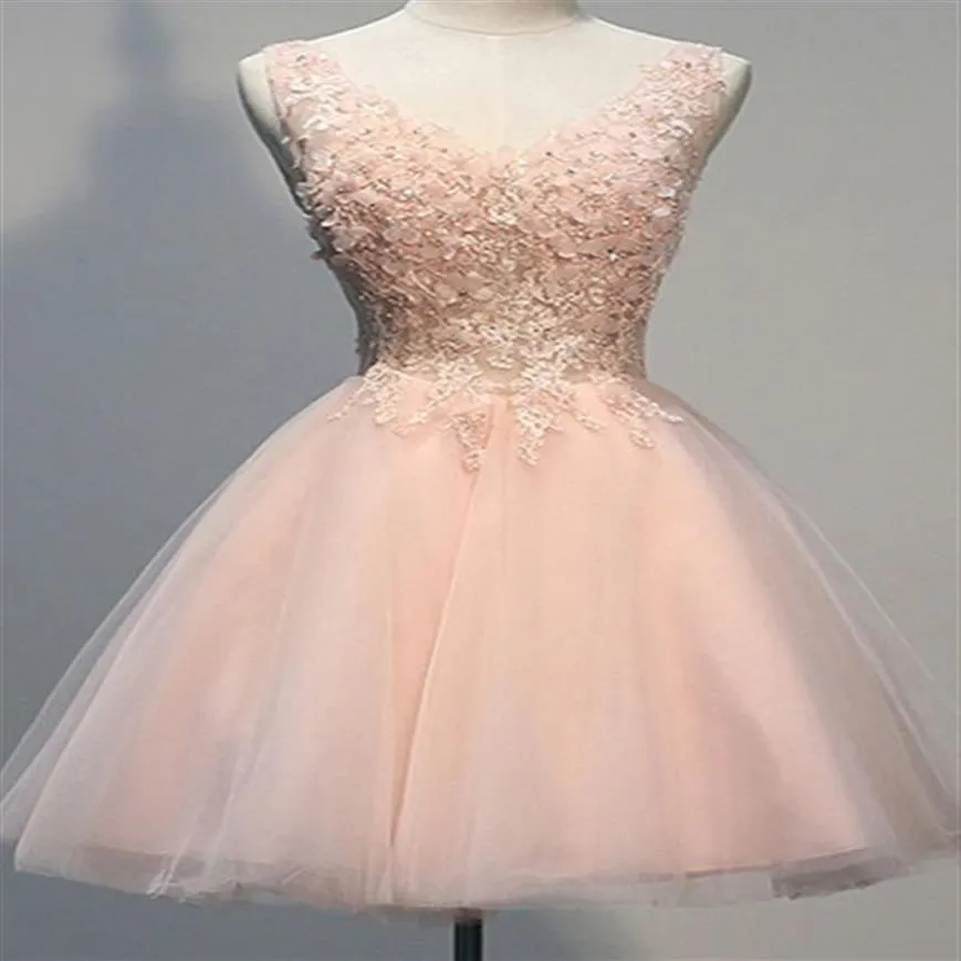 2019 Scoop New Designer Kurzes Mini-Abendkleid aus Tüll mit V-förmigem Rücken und beliebtem Brautjungfern-Abendkleid, Partykleid, rosa Abendkleid, 285er