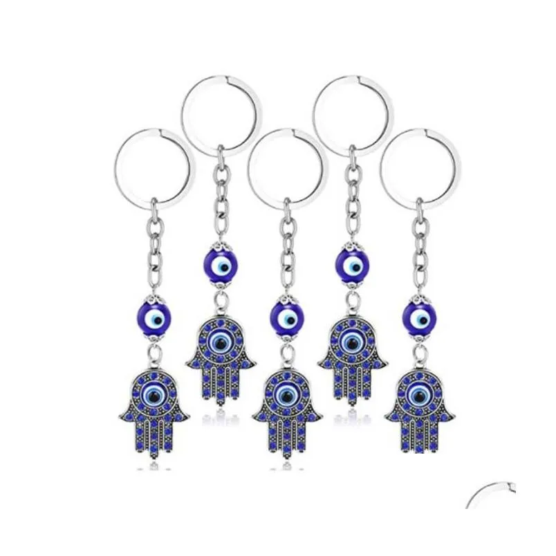 Nyckelringar Hamsa Fatima Handnyckelringar Holder Greek Blue Evil Eye Pendants Chains Keyrings Turkiska lyckliga smycken Present Drop Delivery Dhuie